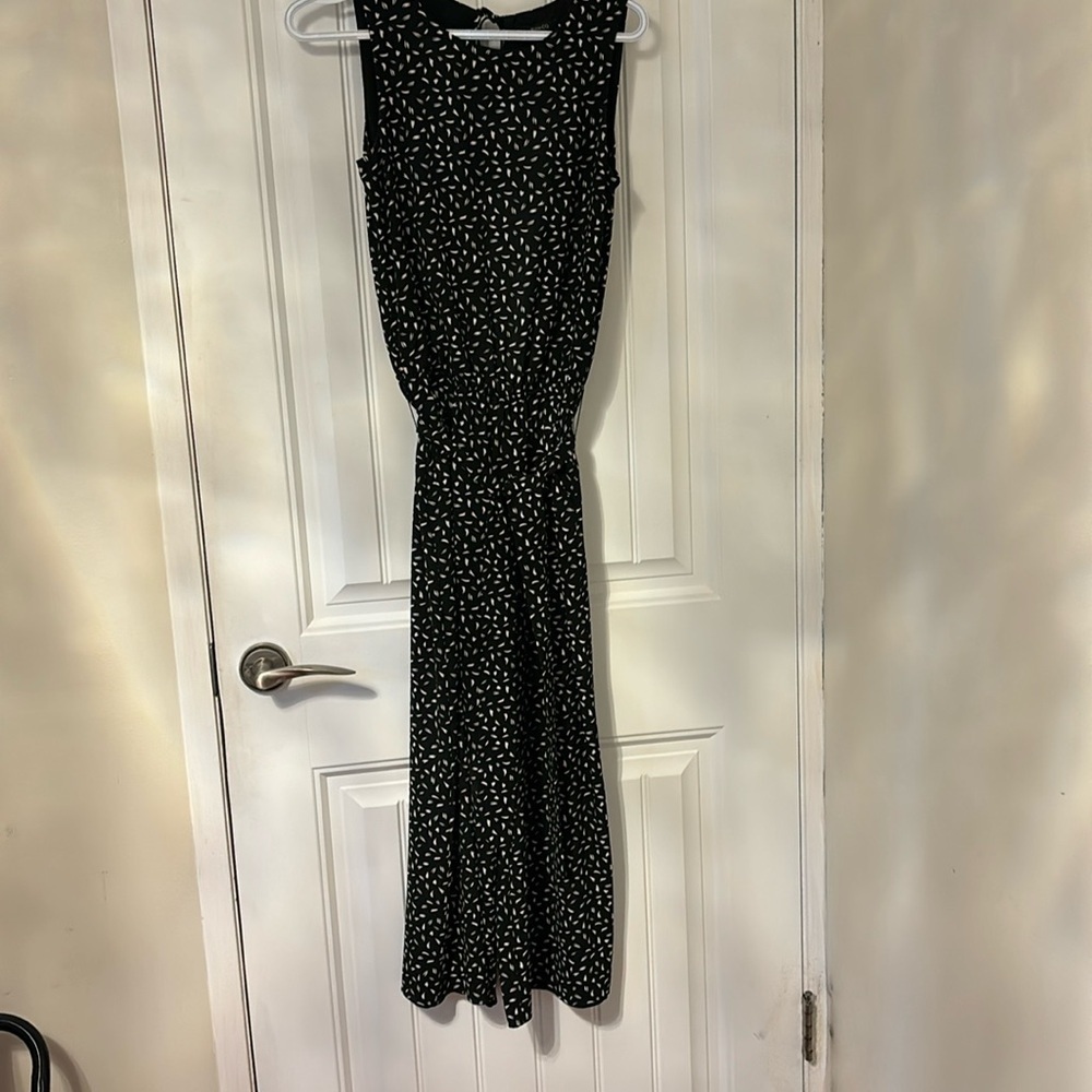 RW&Co full length black and white wide leg print jumpsuit.